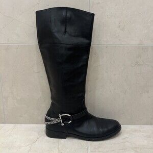 Lauren Ralph Lauren Womens Sz 7 7M Black Jacqui Riding Boots Silver Chain